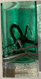 Vintage Artelier Beranek Bohemian Art Glass Rectangular Czech Vase - Signed  Approx 12' Tall - Heavy