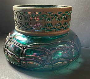 Antique Kralik Art Nouveau Iridescent Green Art Glass Vase