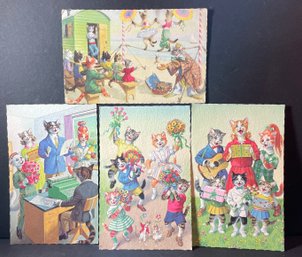 Lot Of 4 Antique Alfred Mainzier Anthropomorphic Cat Whimsical Unposted Postcards - Belgium Printed