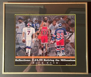 Jordan, Gretzky, Elway Litho Created By Rick Rush & Limited To 5000 W/Certificate, #771/5000