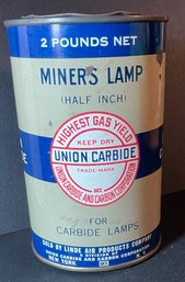 Vintage UNION CARBIDE Miners Lamp Calcium Carbide 2lb. Can Full USA