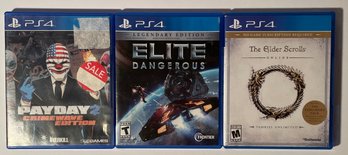 Lot Of 3 Playstation PS4 Video Games - Payday, Elite Dangerous, The Elder Scrolls