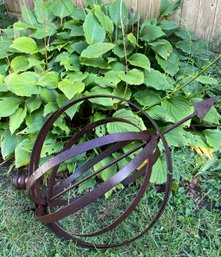 Antique Salvaged 36' Armillary / Weathervane North Finder - Iron Wine Barrel Rings