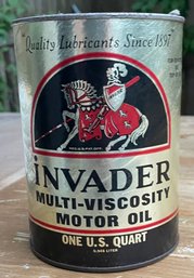 Rare Vintage Invader Motor Oil Can Unopened - 1 U.S.Quart - The Plowman Company Garden City, NY