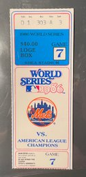 1986 New York Mets V. Boston Red Sox World Series- GAME 7 CLINCHER - Ticket Stub