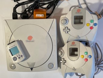 Sega Dreamcast Console W/ 2 Controllers, Power, AV, And Memory Unit