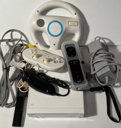 Wii Game System Console W/ Console, 2 Controllers, Sensor Bar, Steering Wheel, Power, AV Cord, & Nunchuck