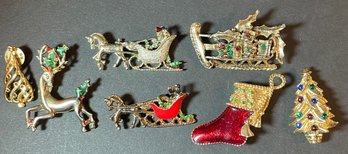 7 Holiday Christmas Brooches / Pins Lot