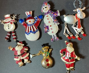 7 Holiday Christmas Brooches / Pins Lot