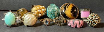 Lot Of 11 Costume Fashion Rings Multiple Sizes - Some Signed Some Unsigned