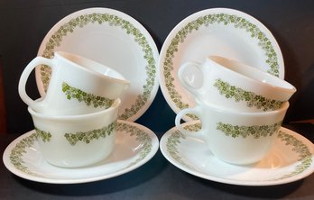 Pyrex / Corelle Crazy Daisy Spring Blossom 8 Piece Set- 4 Dishes, 2 Teacups, Creamer And Sugar Bowl