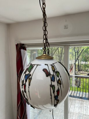 Round Milk Glass Pendent With Art Glass