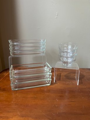 Square Glass Plates And 3 Small Bowls