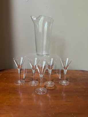 Glass Pitcher And 5 Cordial Glasses