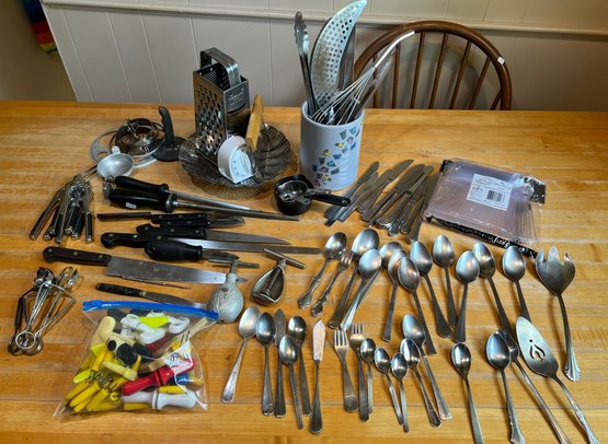 Large Lot Of Flatware, Serving Spoons And More