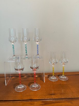 7-Spiral Colored Stem Cordial Glasses