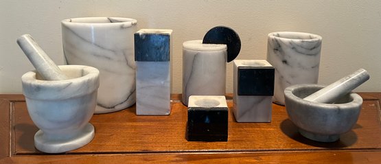 Marble Lot: Mortar And Pestle, Wine Bottle Holder, Candle Holders And More
