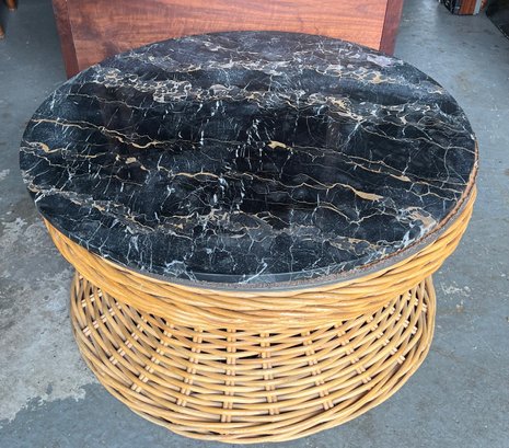 Wicker And Marble Round Table