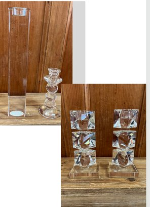 Tealight Substantial Glass Candle Holder, 2 Diamond Shaped Candle Holder , And Glass Taper Candle Holder