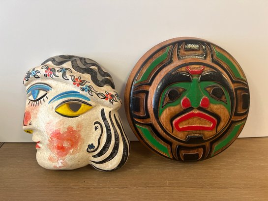 Clarence A Wells Wood North American Tiki Mask & Vintage Picasso Style Paper Mache Mask