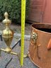 Brass Fireplace Andirons, Brass Ash Bucket, Fireplace Tools