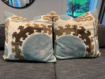 2- Blue And Beige Pillows