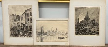 3 Series London By Helmut Krommer: War-time Portobello Street, Big Ben, And St. Paul