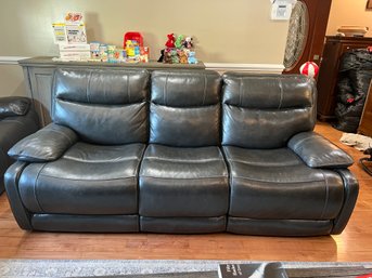 Ashley Furniture 3 Seater Black Leather Match Couch With Two Electric Recliners  (2)