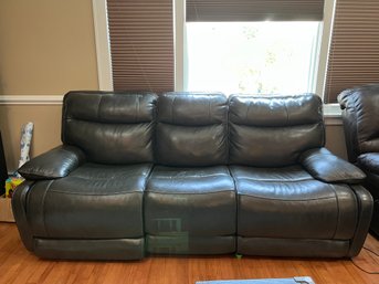 Ashley Furniture 3 Seater Black Leather Match Couch With Two Electric Recliners  (1)