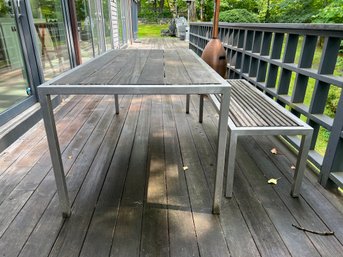 Aluminum And Wood Out Door Table And Bench.