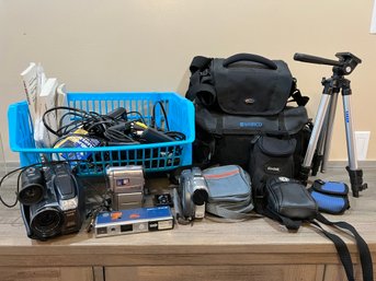 Sony Video Cameras, Assorted Camera Bags And Attachments