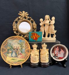 Chinese Hand Carved Resin Figures, The 3 Graces Resin Statue, Norman Rockwell Girl In Mirror Plate, And More