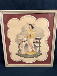 Vintage Girl With Dove 1940's Bernard Picture Co. Asian Watercolor Paintings