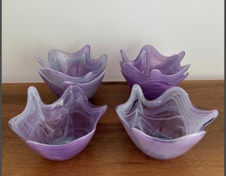 6- Art Glass Purple Spiked Bowls