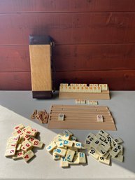 VINTAGE RUMMY JACK / RUMMIKUB / RUMIBLOK GAME WITH CORDUROY CASE, STANDS, TRAYS