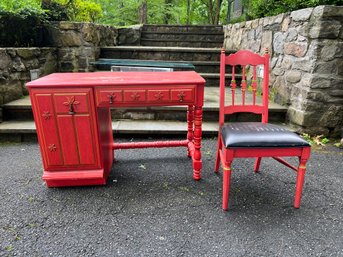 Vintage Stanley Red Desk With Chair