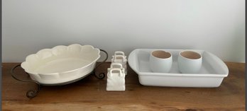 Americanware Dish With Stand, India Mahdavi Bowls, Casserole And 2 Ceramic Baskets