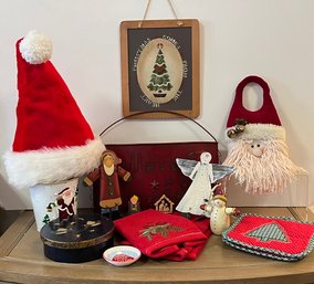 Holiday Lot: Ornaments, Kitchen Towels, Christmas Wall Hangings And More