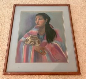 Portrait Of Native American Girl Carrying Pottery By Elly Cohen