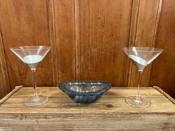 2 Martini Glassware And Annie Glass Trinket Dish