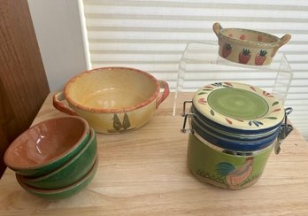 Italian Ceramics And 3 William And Sonoma Small Bowls