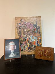 Vintage Persian Scene Puzzle, Early 1900s Wood Print Art, And Trophy Art