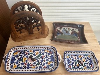 Tree Of Life Napkin Holder, Italian Hand Painted Small Trays, Ken Edwards Bird Pottery Tray