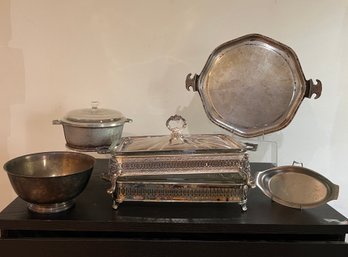 Silver Plate Serving Trays, Guardian Service Sauce Pan/lid And Platter
