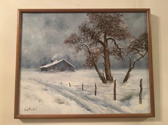 Winter Cabin Scene Signed Eve Rivers