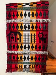 Vintage Latin American Style Woven Wall Hanging Reds/Black/OrangesWhite