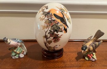 Royal Worcester Blue Jay (3646), American Robin (3647) And Haus Design Ostrich Egg With Bird Design