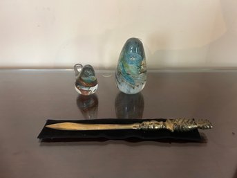 Murano Birds And Pineapple Brass Letter Opener