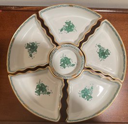 Herend, Chinese Bouquet Green Hand Painted Bone China Porcelain Hors D'Oeuvre Dish