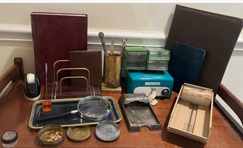 Vintage Office Lot: Magnifying Glass, Cash Box, And More